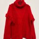 Yessica — czerwony sweter z golfem i frędzlami, oversize, rozmiar z metki brak (wg wymiarów L/XL)