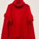 Yessica — czerwony sweter z golfem i frędzlami, oversize, rozmiar z metki brak (wg wymiarów L/XL)