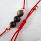 Bransoletka czerwony sznureczek obsydian złoty