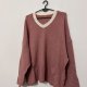 Różowy sweter oversize z dekoltem V i białą lamówką – miękki, luźny, wygodny 8XL 54