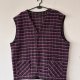 Fioletowa wełniana kamizelka vintage w kratkę, zapinana na guziki, kieszenie, rozmiar xl Xxl