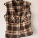 brązowa tweedowa kamizelka w kratę z kieszeniami i dużymi guzikami vintage S m