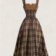 Sukienka gorsetowa styl Vintage Długa suknia w kratkę Cottage