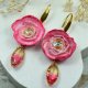 Kolczyki kwiaty z kryształami - róż i złoto