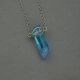 Naszyjnik Talizman minimalistyczny surowy niebieski kryształ górski, wire wrapping, stal chirurgiczna