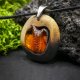 Naszyjnik "Bursztynowe serce" – żywioł ognia i bursztynowego światła, dąb, pirografia, Amber and Wood Pendant, biżuteria z drewna