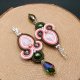 Różowo zielone kolczyki sutasz z kryształkami