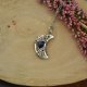 Niebieski wisiorek księżyc lapis lazuli, półksiężyc, wire wrapping, stal chirurgiczna, unikatowy, lunula
