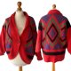Vintage czerwony sweter moher wzory unikat lata 80te