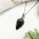 Naszyjnik Obsydian Złocisty stal chirurgiczna wisiorek handmade wirewrapping