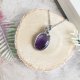 Naszyjnik Ametyst stal chirurgiczna wisiorek handmade wirewrapping