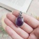 Naszyjnik Ametyst stal chirurgiczna wisiorek handmade wirewrapping
