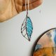 Unikatowy Wisior witrażowy ze szkła turkusowego "Liść" na sznurku