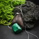 Naszyjnik "wenge i malachit" – drewno wenge, Wood Pendant, biżuteria z drewna, minerał, kamień, dla niej, dla kobiety, dla babci
