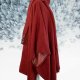 Luksusowe ponczo z alpaki Fait au Pérou, narzutka, peleryna bodowy rudy – one size