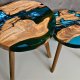 Komplet stolików z drewna oliwkowego i żywicy - ręcznie wykonane, inspirowane oceanem