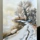 Stare drzewo nad rzeką zimą original akwareli A4