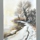 Stare drzewo nad rzeką zimą original akwareli A4