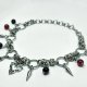 Choker chainmaille z sercem, kolcami i czarnymi + wiśniowymi koralikami – stal chirurgiczna, gothic vampire