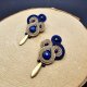 Beżowo-granatowe kolczyki sutasz sztyfty  z jadeitem