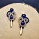 Beżowo-granatowe kolczyki sutasz sztyfty  z jadeitem