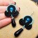 Czarno-turkusowe wiszące kolczyki sutasz