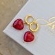 kolczyki RED HEARTS- srebro złocone 24K