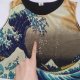 Vintage Avant Garde Top Hokusai Sea Print • Bluzka Fala • Crop Top M