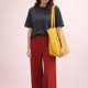 Duża sztruksowa torba miejska Żółta