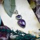 Miedziany posrebrzany wisiorek z ametystem - magiczny księżyc, lunula #690