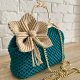Ręcznie pleciona torebka z ozdobnym zapięciem - szmaragd i złoto