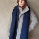 Gruby ciepły wełniany wełna parzona szalik z frędzlami granatowy
