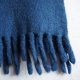 Gruby ciepły wełniany wełna parzona szalik z frędzlami granatowy