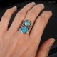Pierścionek srebrny z larimarem i turkusem regulowany