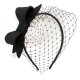 Czarny fascynator opaska z kokardą i woalką