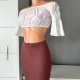Bershka 36 S, crop top biały, 100% bawełna, krótki, z szerokimi rękawami