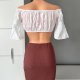 Bershka 36 S, crop top biały, 100% bawełna, krótki, z szerokimi rękawami