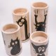 Zestaw 4 drewnianych świeczników tealight, ręcznie wypalane wzory (pirogrofia) - KOTY - na prezent dla kociarza