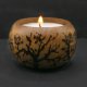 Drewniany świecznik z motywem drzew - ręcznie wypalany, idealny prezent handmade, tealight, ogień, pirografia