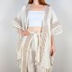 kimono boho indie | bawełna | ręczny stempel | ecru & brąz