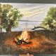 Wieczorne ognisko nad rzeką 30/42cm. Original Akwarela A3