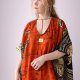 Unikatowa ceglasta sukienka bawełniana, batikowa z biżuterią
