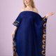 Unikatowa granatowa sukienka bawełniana, batikowa z biżuterią