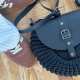 Torebka szydełkowa z klapką skórzaną – czarna torebka handmade na ramię