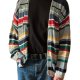 Vintage sweter kardigan oversize w kolorowe paski unisex kolorowy
