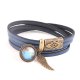 skórzana niebieska bransoletka z globusem i zapięciem magnetycznym