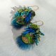 Kolczyki pióra pawia i niebieskie kwiaty