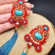 Czerwono-turkusowe kolczyki sutasz z chwostami