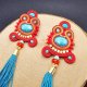 Czerwono-turkusowe kolczyki sutasz z chwostami