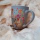 Kubek retro kogucik kurka i irysy ręcznie malowany 300 ml.
